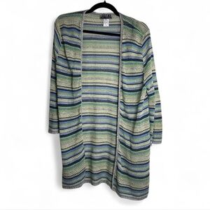 212 New York Crochet Knit Cardigan XL Blue Green Lightweight Boho